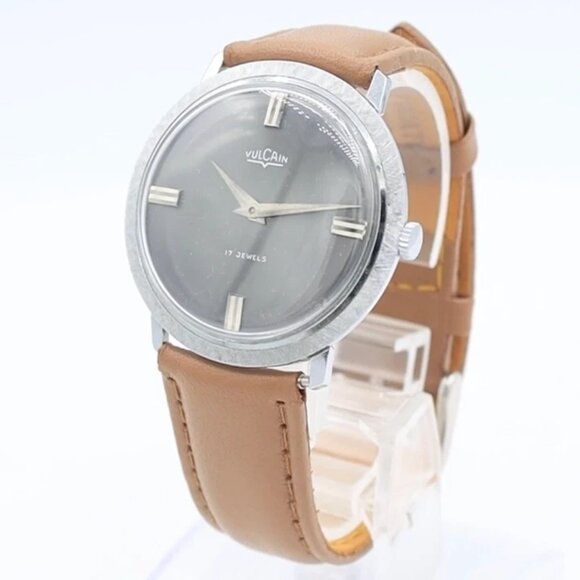 Vintage Vulcain Grey Sunburst Dial Men's Mechanical Wristwatch Steel & Chrome - Picture 1 of 5